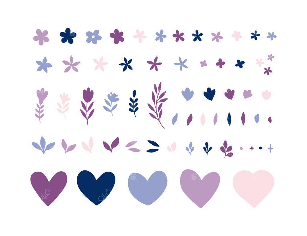 طرح ساده گل وحشی، برگ و قلب