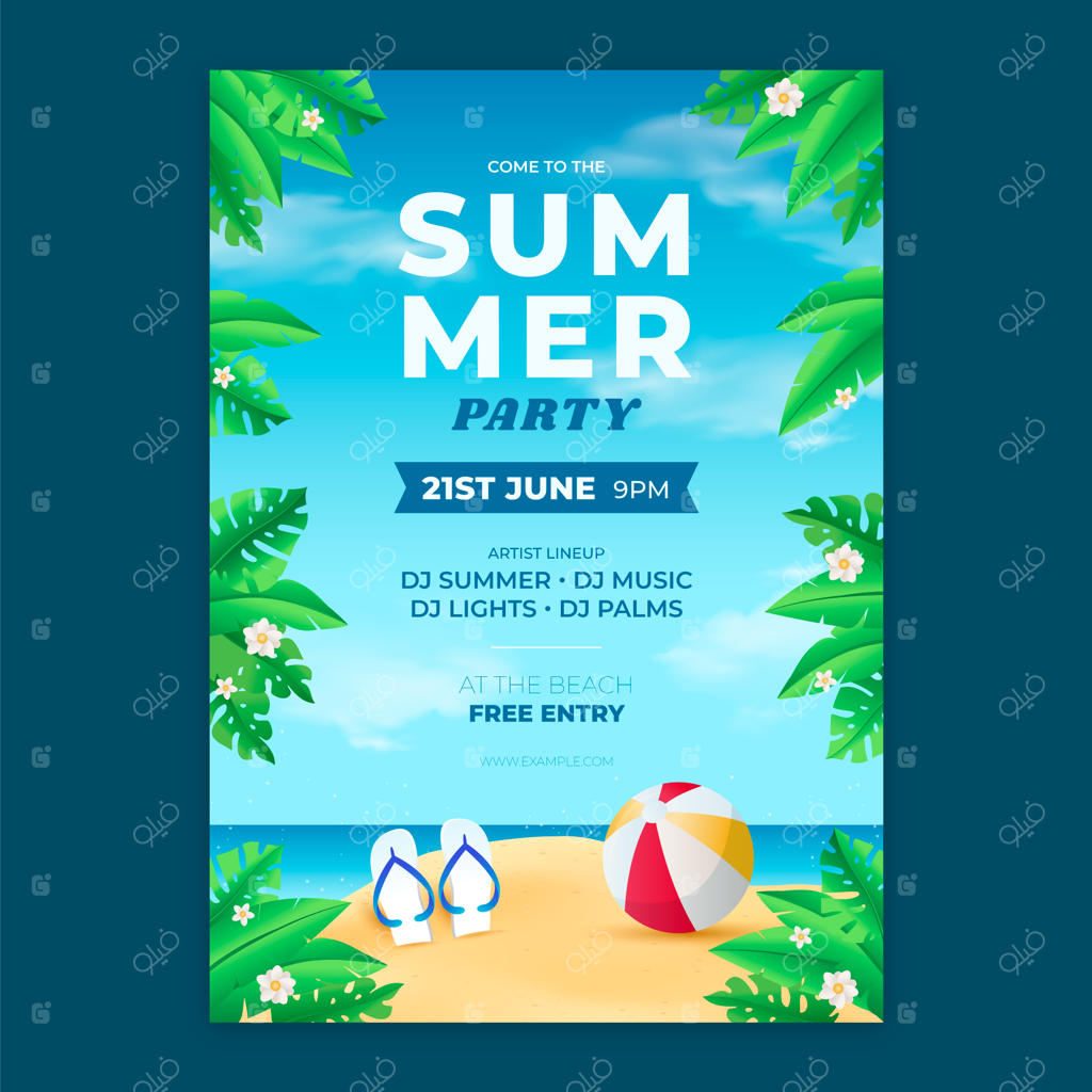 الگوی پوستر عمودی تابستانی با گرادیانت رنگی