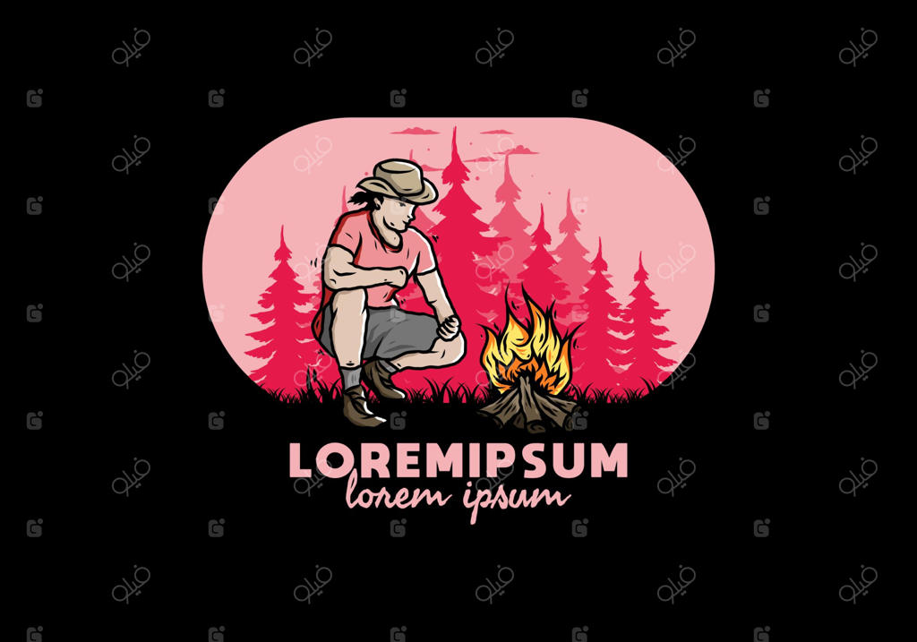 تصویرسازی مرد در حال روشن کردن آتش