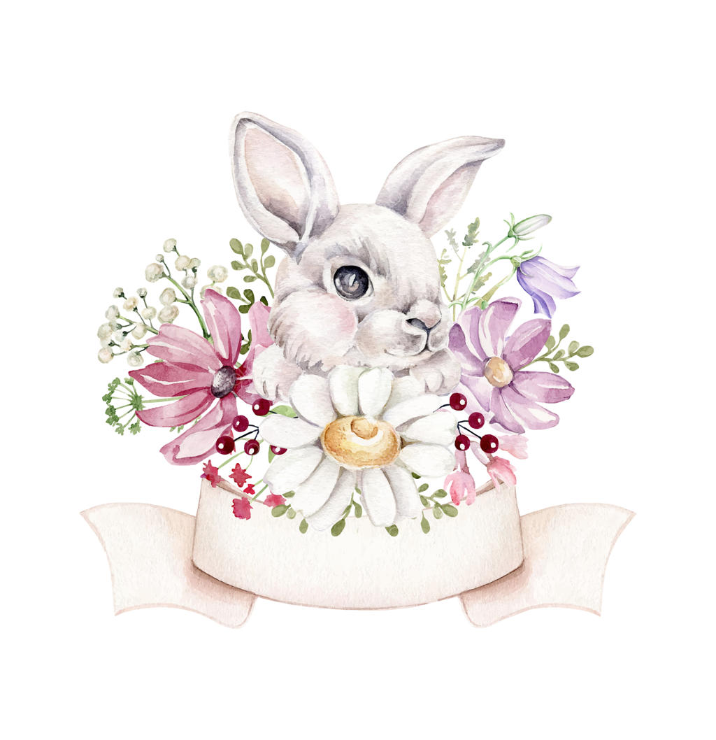 خرگوش آبرنگی در گل‌های وحشی