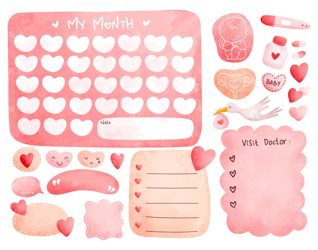 تصویرسازی وکتوری برنامه‌ریز بارداری به سبک آبرنگ