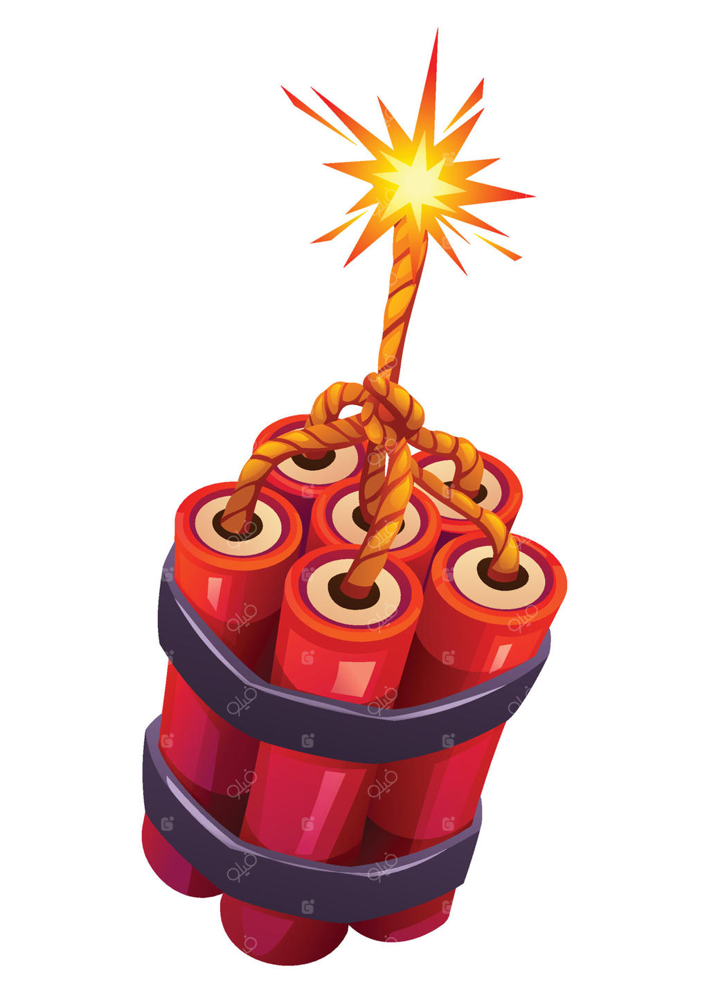 نقاشی کارتونی از دسته دینامیت قرمز آماده انفجار با فتيله روشن و درخشان