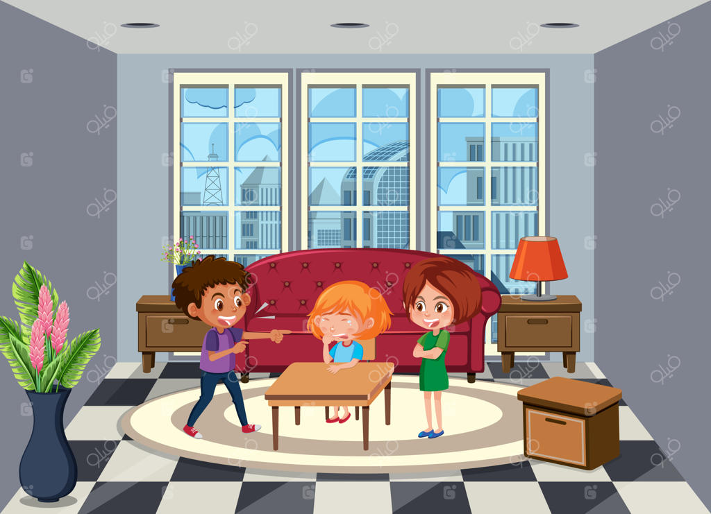 صحنه اتاق نشیمن با شخصیت کارتونی کودکان