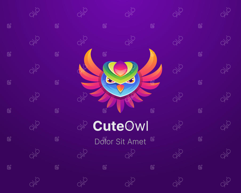 لوگوی جغد پرنده رنگارنگ و بامزه با گرادیانت جذاب