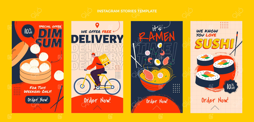 مجموعه استوری‌های اینستاگرام درباره تحویل غذای آسیایی