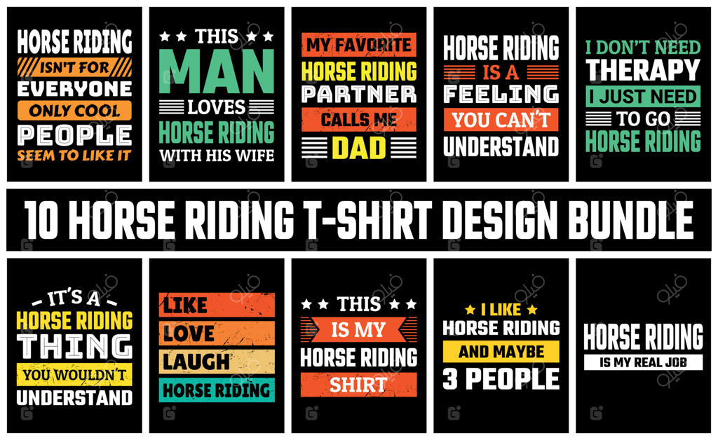 مجموعه طراحی تی شرت سوارکاری به صورت وکتور