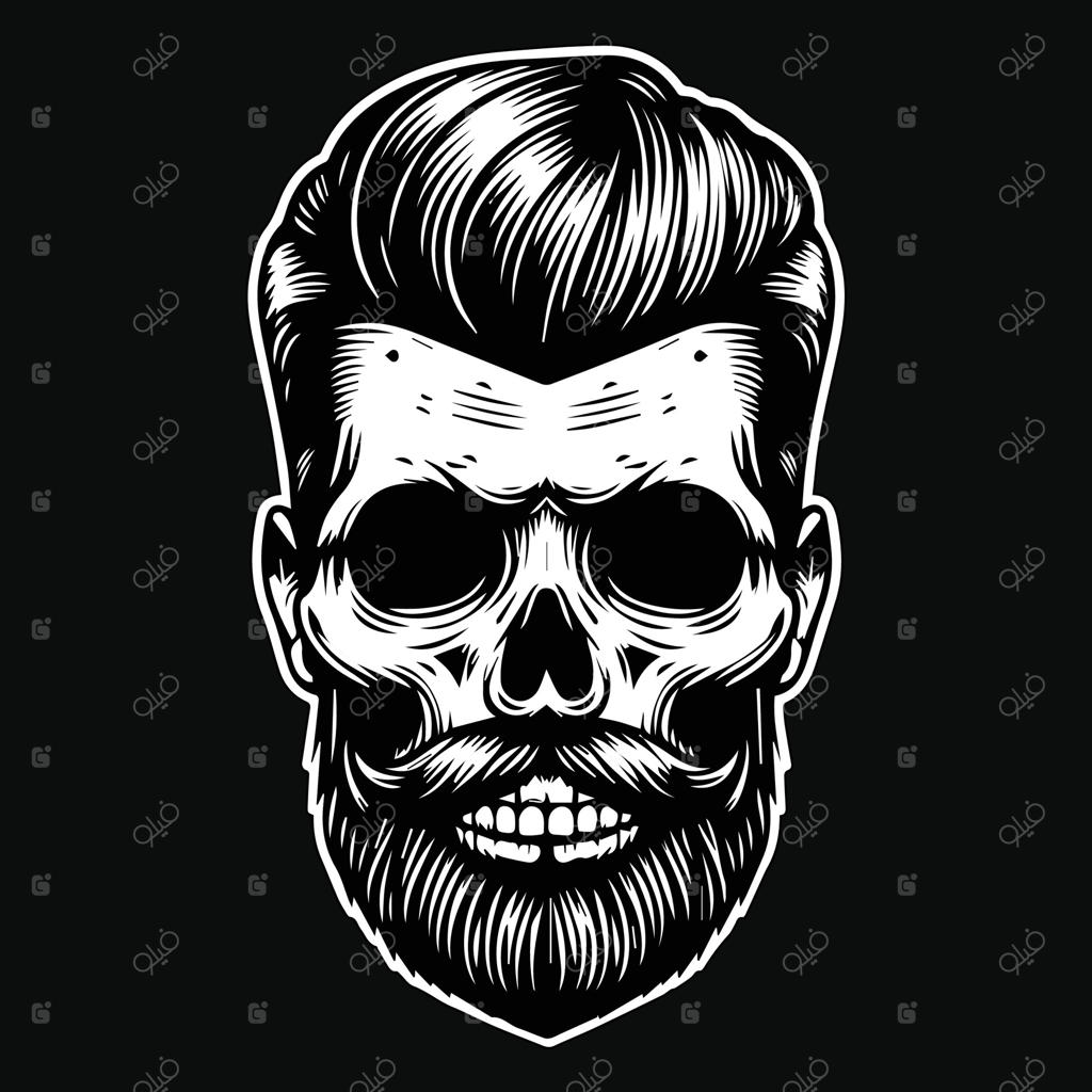 تصویر سیاه‌وسفید جمجمه آرایشگر: هنر تاریک و نمادگرایی