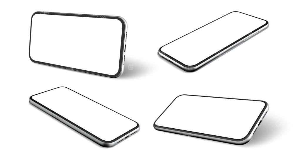 مجموعه‌ای از تلفن‌های همراه واقع‌گرایانه: قاب‌های گوشی با صفحه‌نمایش خالی در سبک رئالیسم