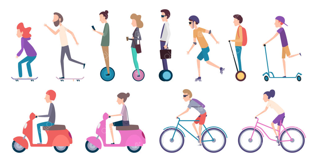 حمل و نقل شهری: حرکت وسایل نقلیه الکتریکی، دوچرخه، اسکیت و ماشین‌ها در شهرهای شلوغ