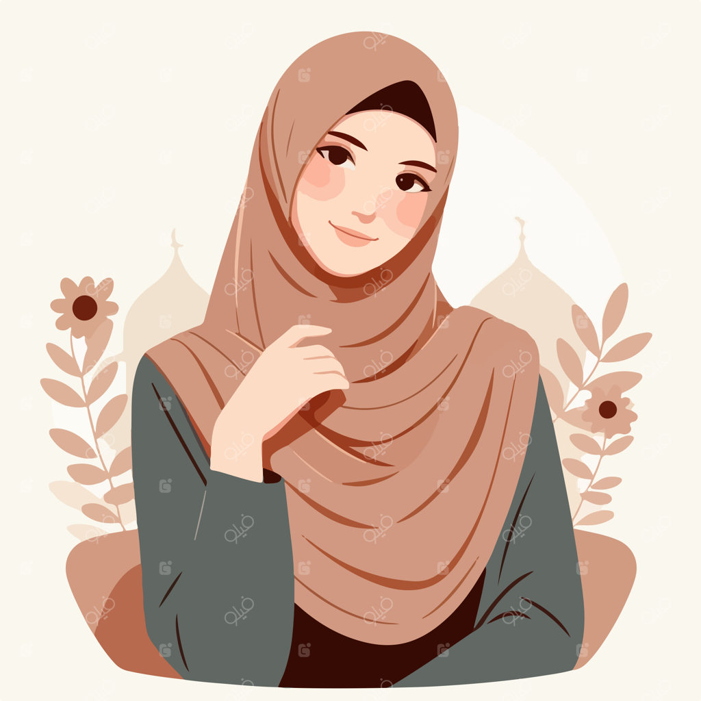 کاراکتر زن مسلمان شاد با سبک طراحی تخت و ساده
