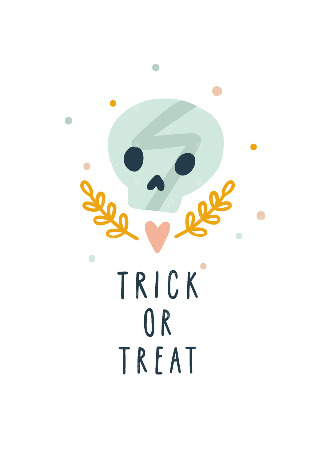 پوستر هالووین با تصویر جمجمه بامزه و گیاهان