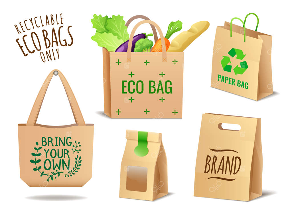 مجموعه‌ای از کیف‌های پارچه‌ای، کتانی و کاغذی؛ بدون بسته‌بندی پلاستیکی، راه‌حلی برای مشکل آلودگی