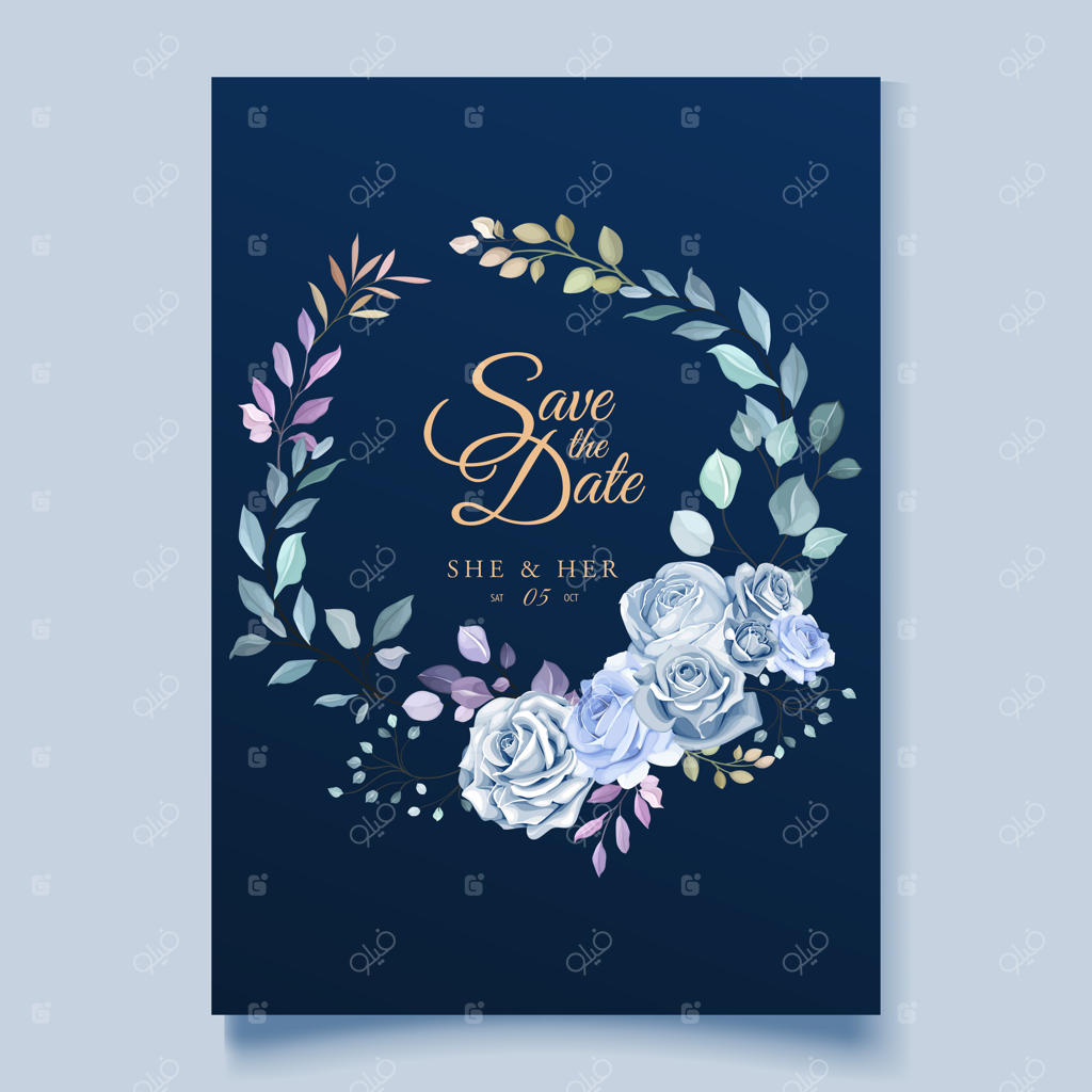 پترن کارت عروسی با تاج گل آبی زیبا