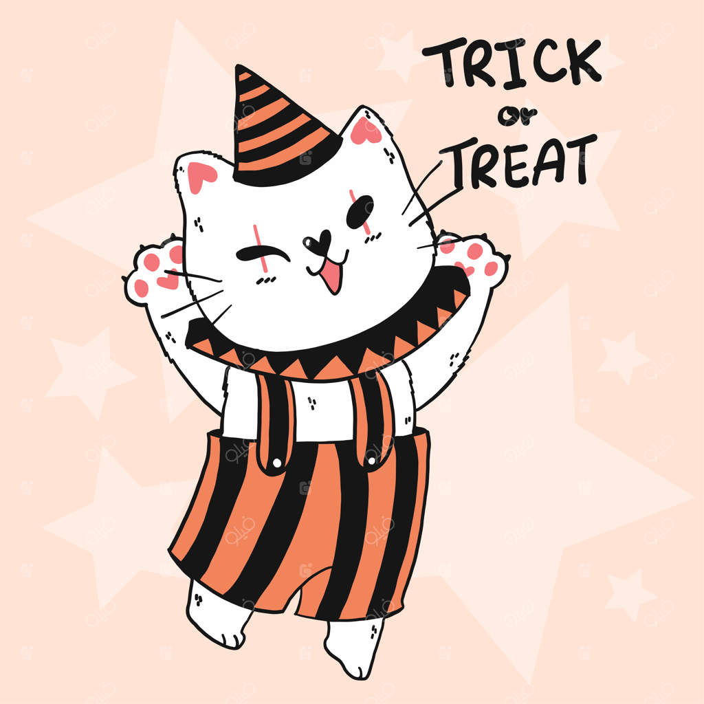 گربه بامزه هالووین در لباس جوکر، بده شیرینی یا منتظر شیطنت باش!