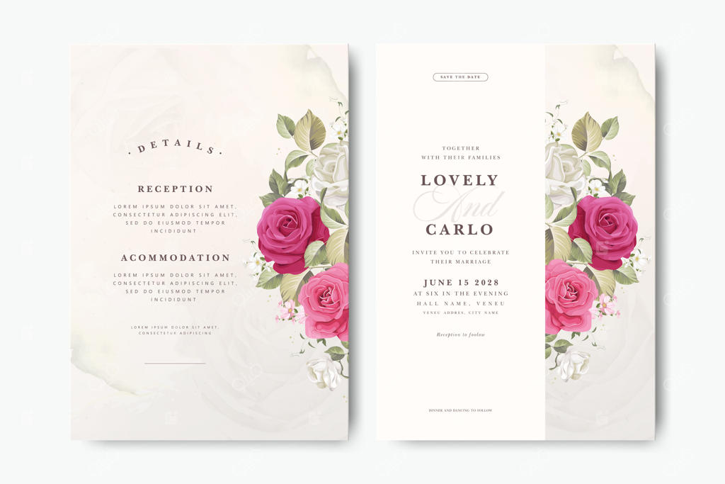 دعوتنامه عروسی با طراحی گل‌های شیک