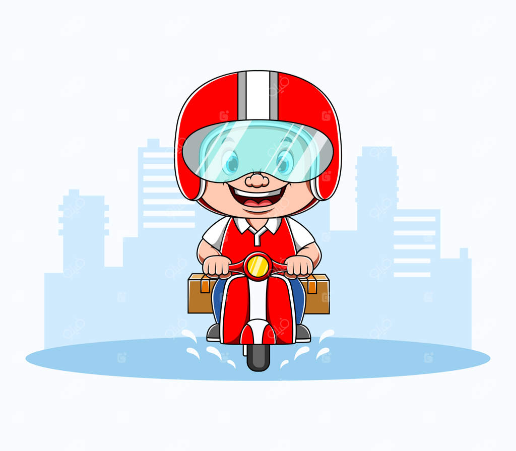 پیک موتوری در حال حمل دو بسته است