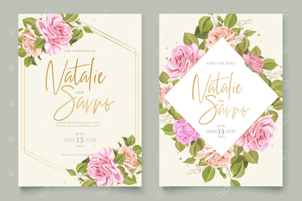 مجموعه کارت دعوت شیک با طراحی دستی گل‌ها