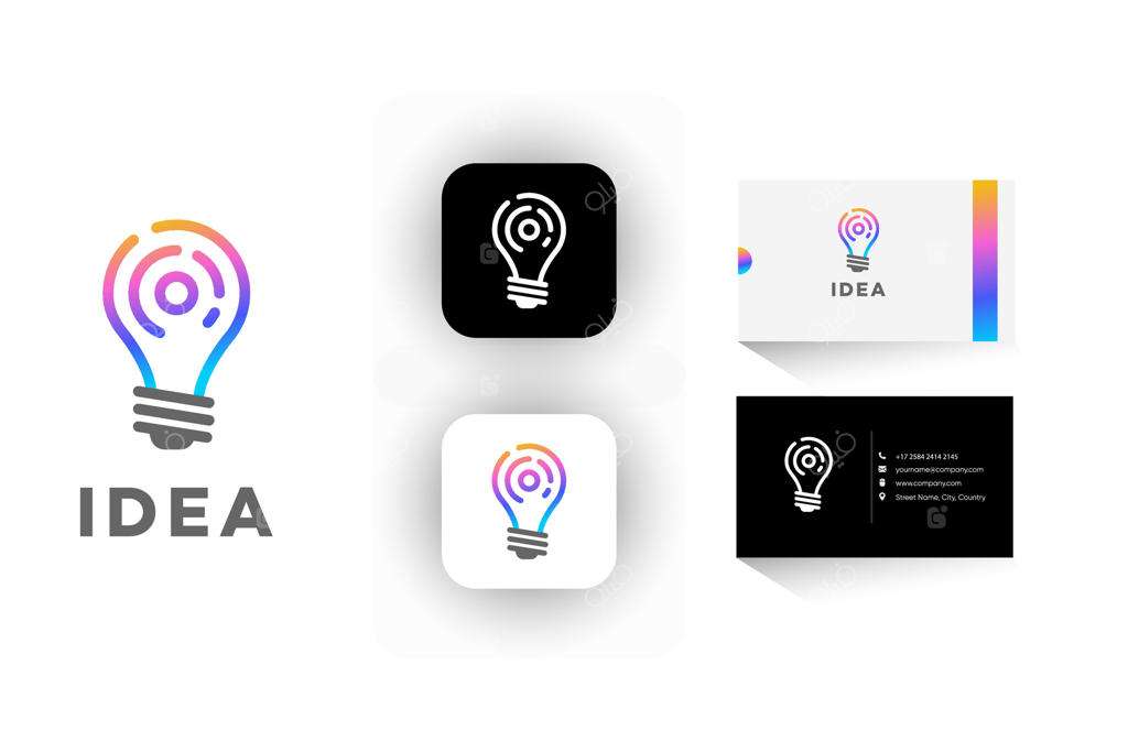 طراحی کارت ویزیت با لوگوی لامپ گرادیانتی برای برندینگ کسب‌و‌کار