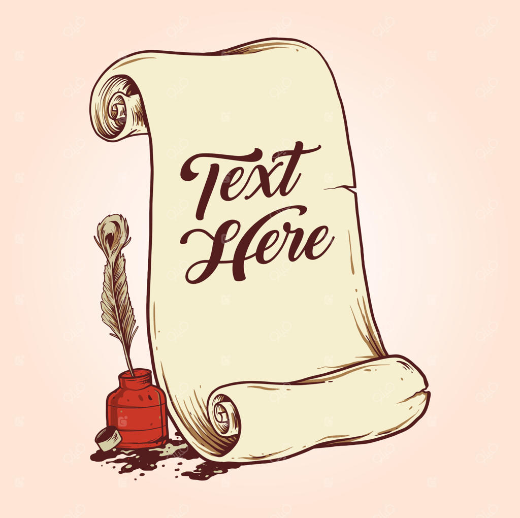 تصویرسازی وکتور طومار کاغذی قدیمی و مرکب؛ مناسب برای طراحی لوگو، مسکات، چاپ روی تیشرت، استیکر، لیبل، پوستر، کارت تبریک و تبلیغات کسب‌وکارها و برندها.