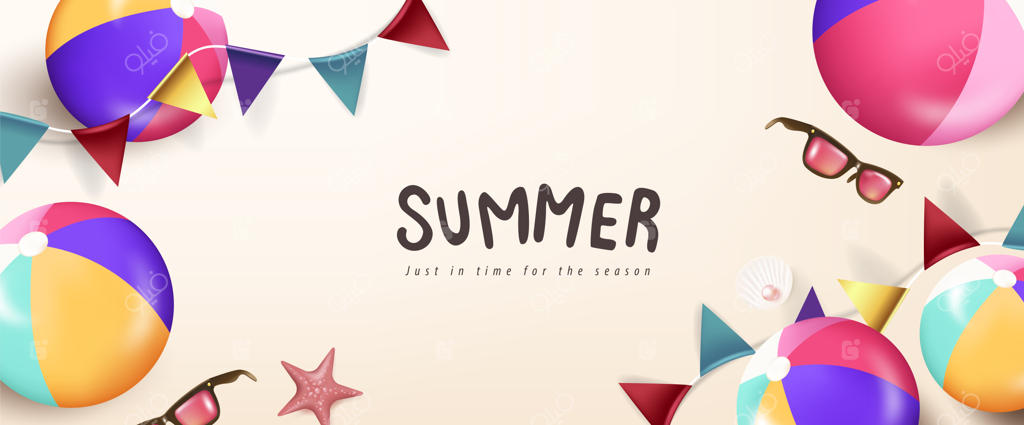 الگوی پس‌زمینه پوستر تابستانی با توپ ساحلی رنگارنگ