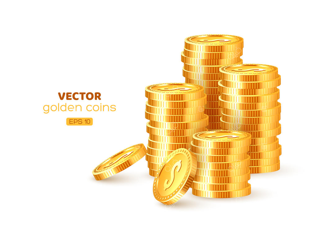 پشته‌های سه‌بعدی واقع‌گرایانه سکه‌های طلایی با علامت دلار جدا شده‌اند