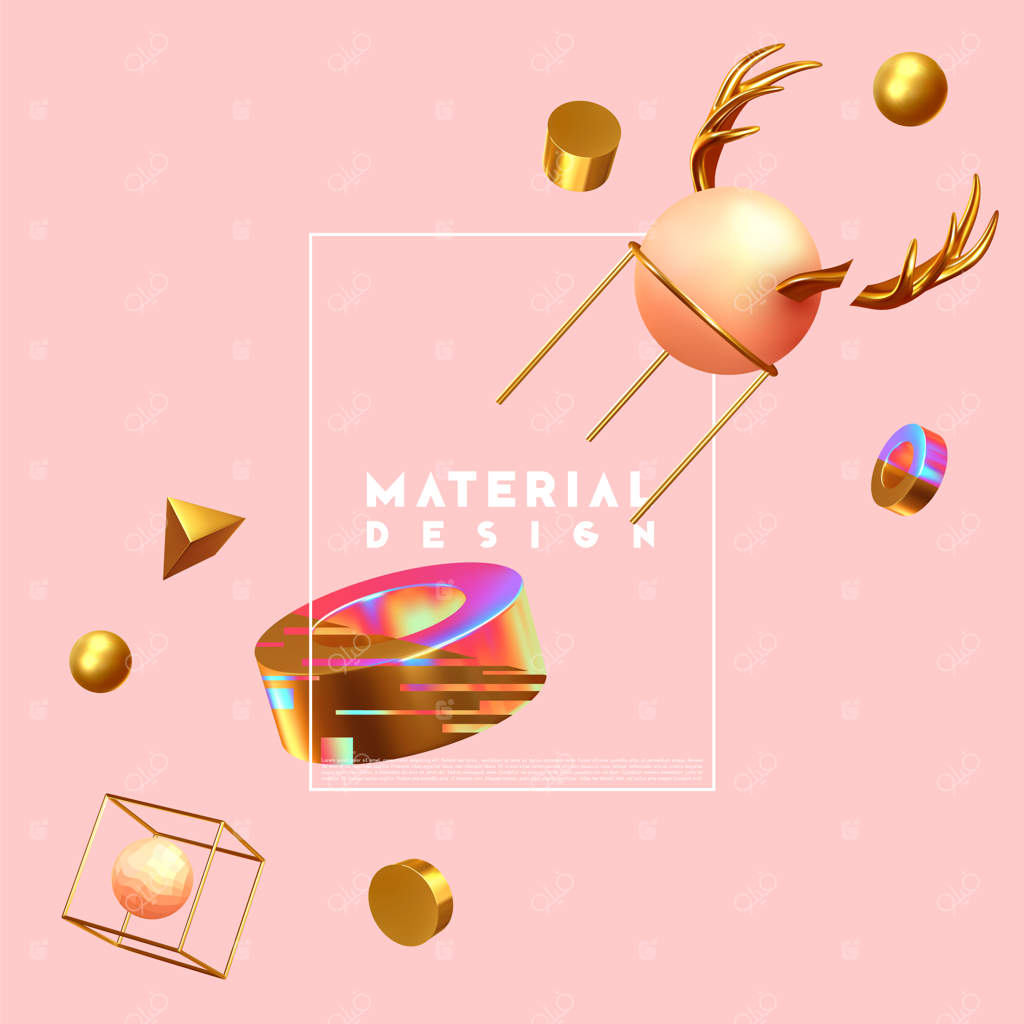 پس‌زمینه‌ای انتزاعی از آشفتگی با اشیاء سه‌بعدی. اشکال هندسی واقعی. طراحی در هم و برهم.