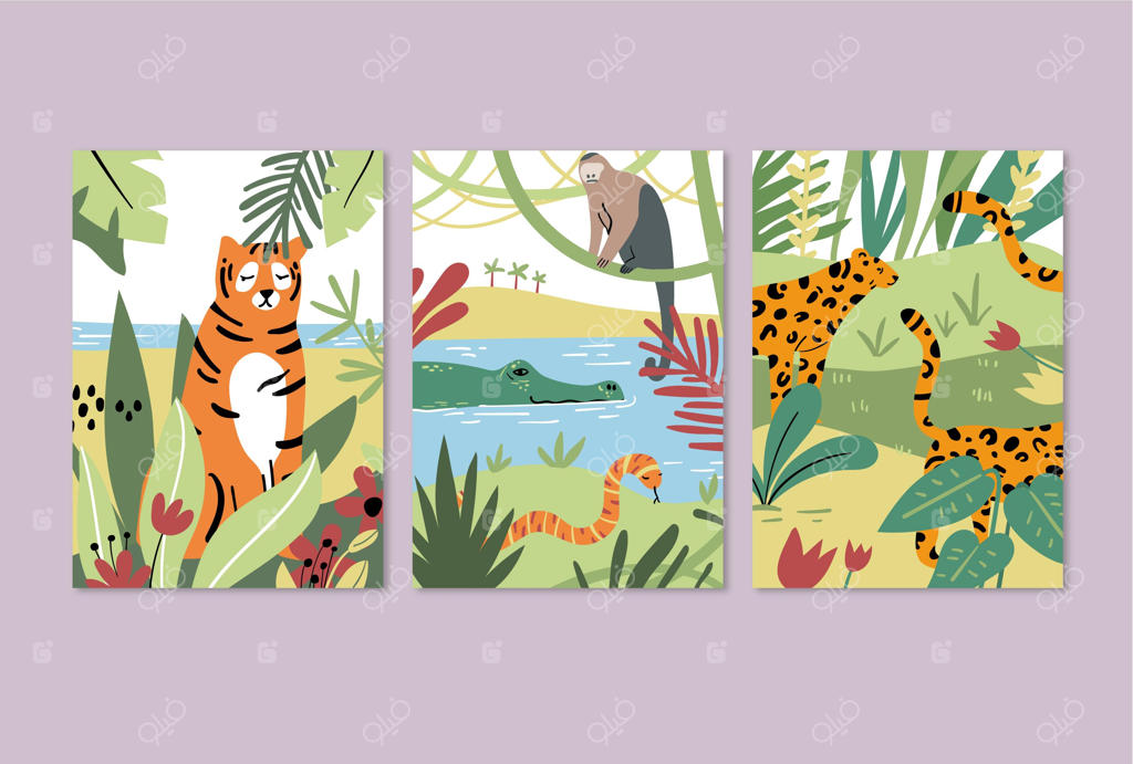 مجموعه جلدهای طراحی شده با دست از حیوانات وحشی