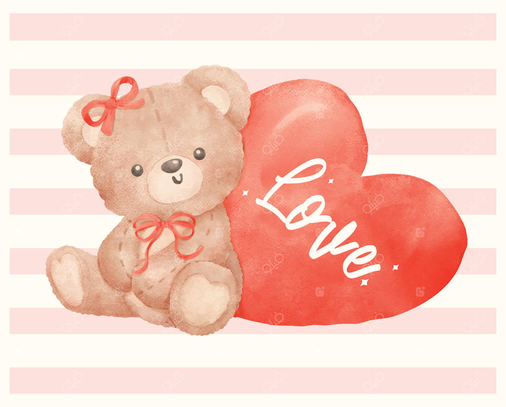 خرس تدی دوست‌داشتنی وینتیج با قلب قرمز به سبک آبرنگی برای روز ولنتاین