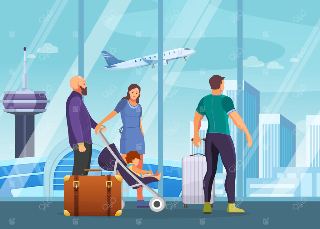 گروهی از مسافران منتظر در ترمینال فرودگاه