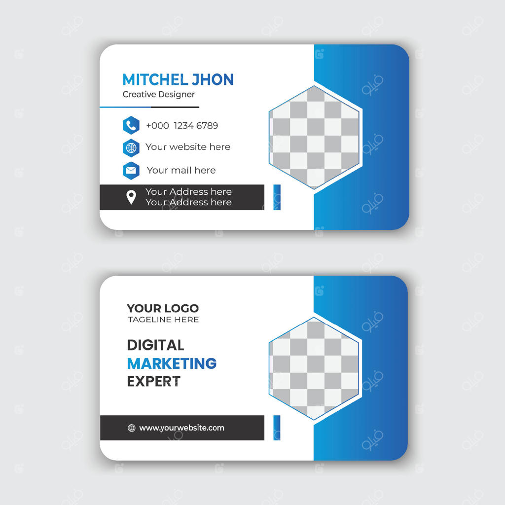 قالب کارت ویزیت با طراحی آبی و سفید