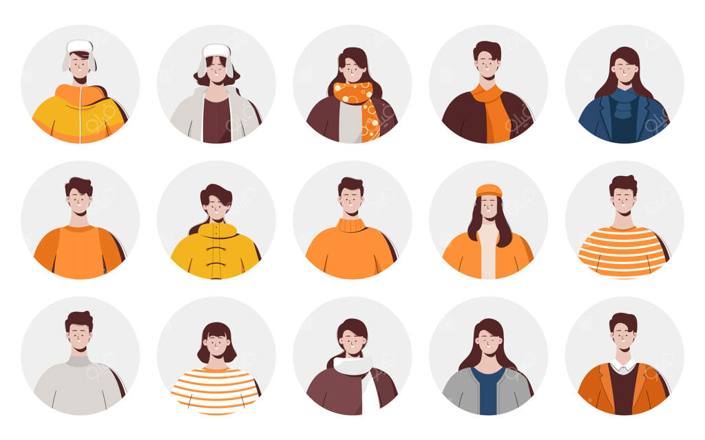 مجموعه آواتار افرادی با لباس‌های پاییزی