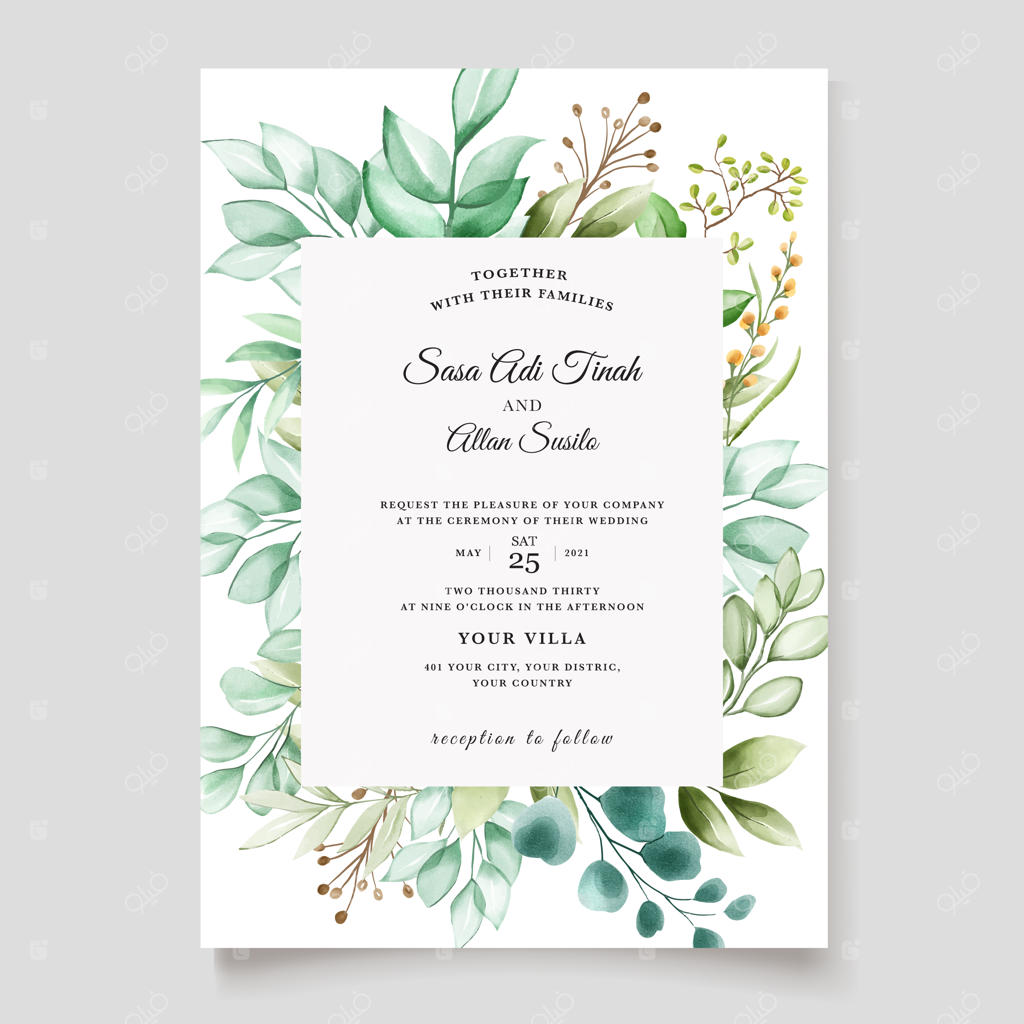 قالب کارت عروسی با طرح آبرنگی گل صد تومانی شکفته زیبا