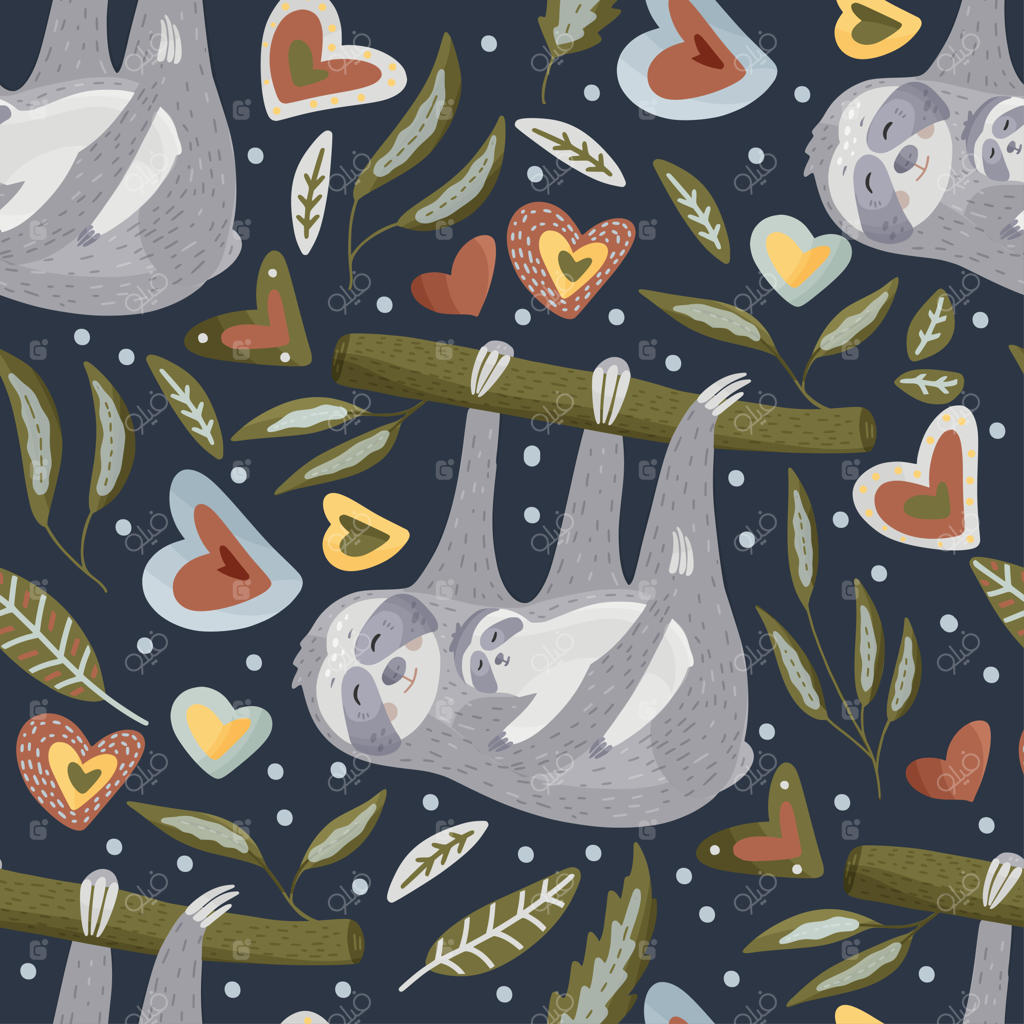 پترن یکپارچه با تنبل‌ها در سبک ساده