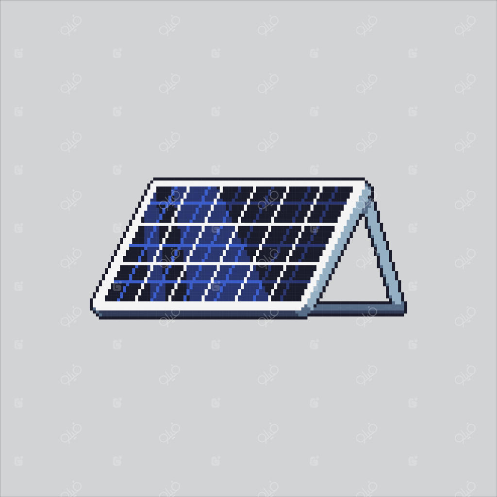 تصویرسازی پیکسل آرت پنل خورشیدی. نماد خورشیدی پیکسلی برای بازی و وب‌سایت.