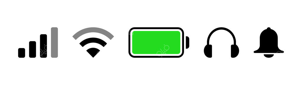 مجموعه آیکون‌های ضروری: اعلان، باتری، وای‌فای، شبکه، موسیقی و صدا