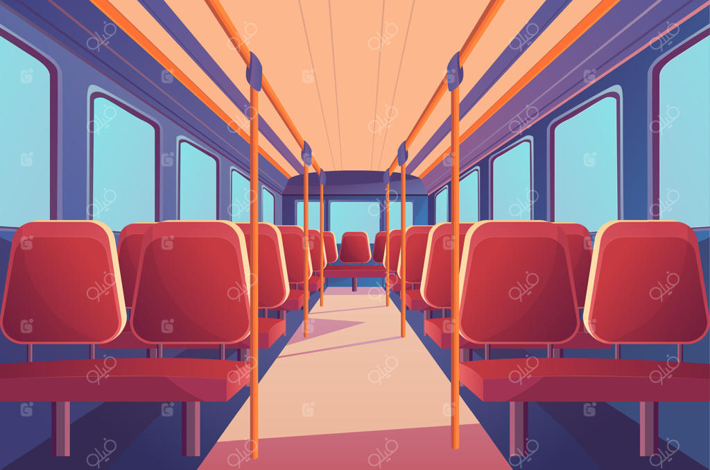 طرح مفهومی داخل اتوبوس مدرسه کارتونی. وکتور