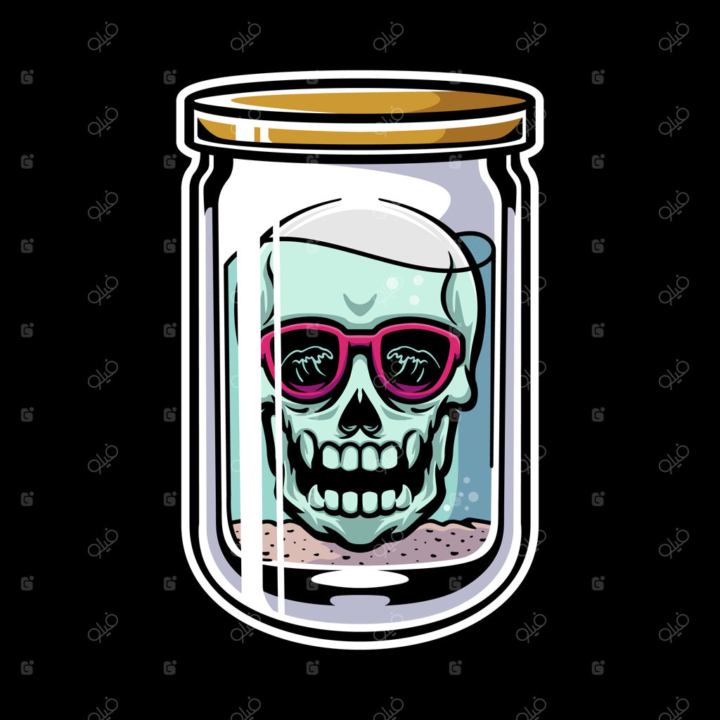 تصویر جمجمه داخل شیشه با عینک آفتابی