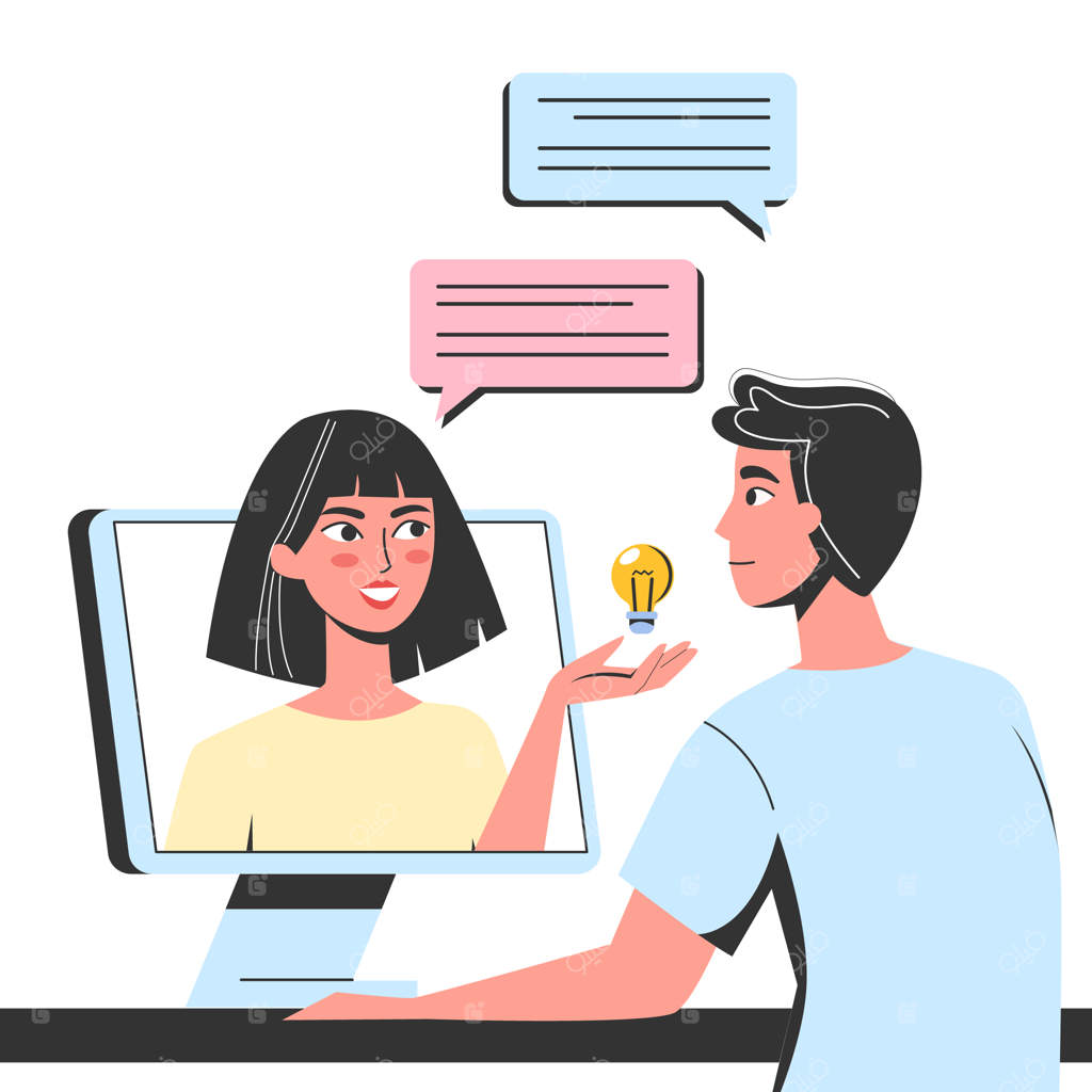 مفهوم چت آنلاین: ارسال پیام توسط زن و مرد