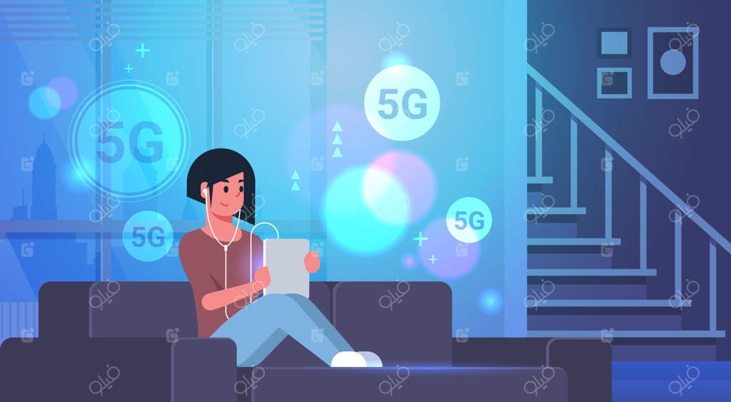 زنی که با تبلت کتاب صوتی گوش می‌دهد - ارتباط آنلاین با نسل پنجم اینترنت ۵G