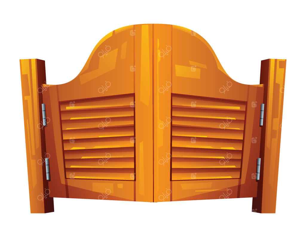 درِ سالن کابوی کلاسیک با پانل‌های چوبی برجسته و طراحی قدیمی - تصویر کارتونی