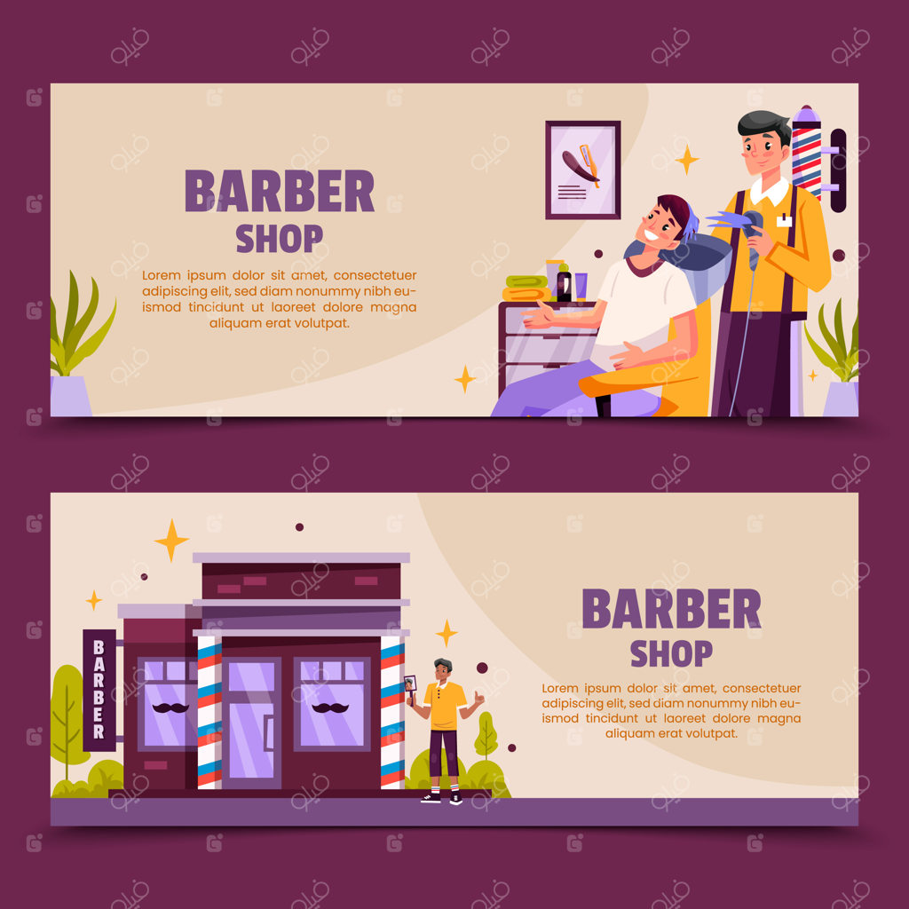 مجموعه بنر کارتونی آرایشگاه با طراحی دستی