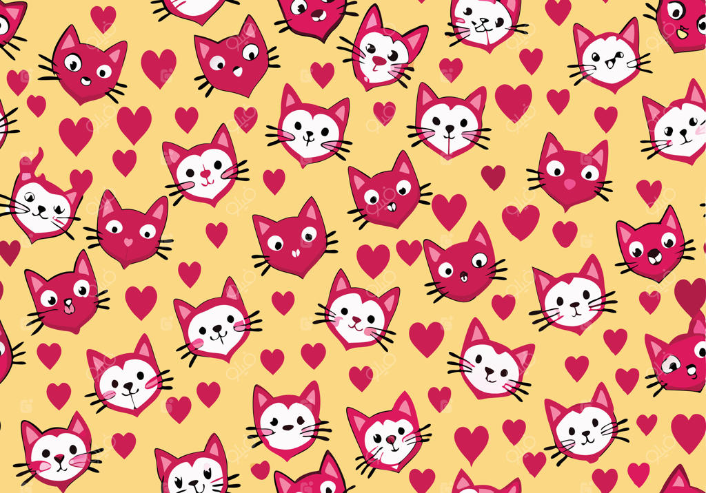 گربه‌های صورتی بامزه با طرح قلب - چهره‌های کارتونی دوست‌داشتنی.