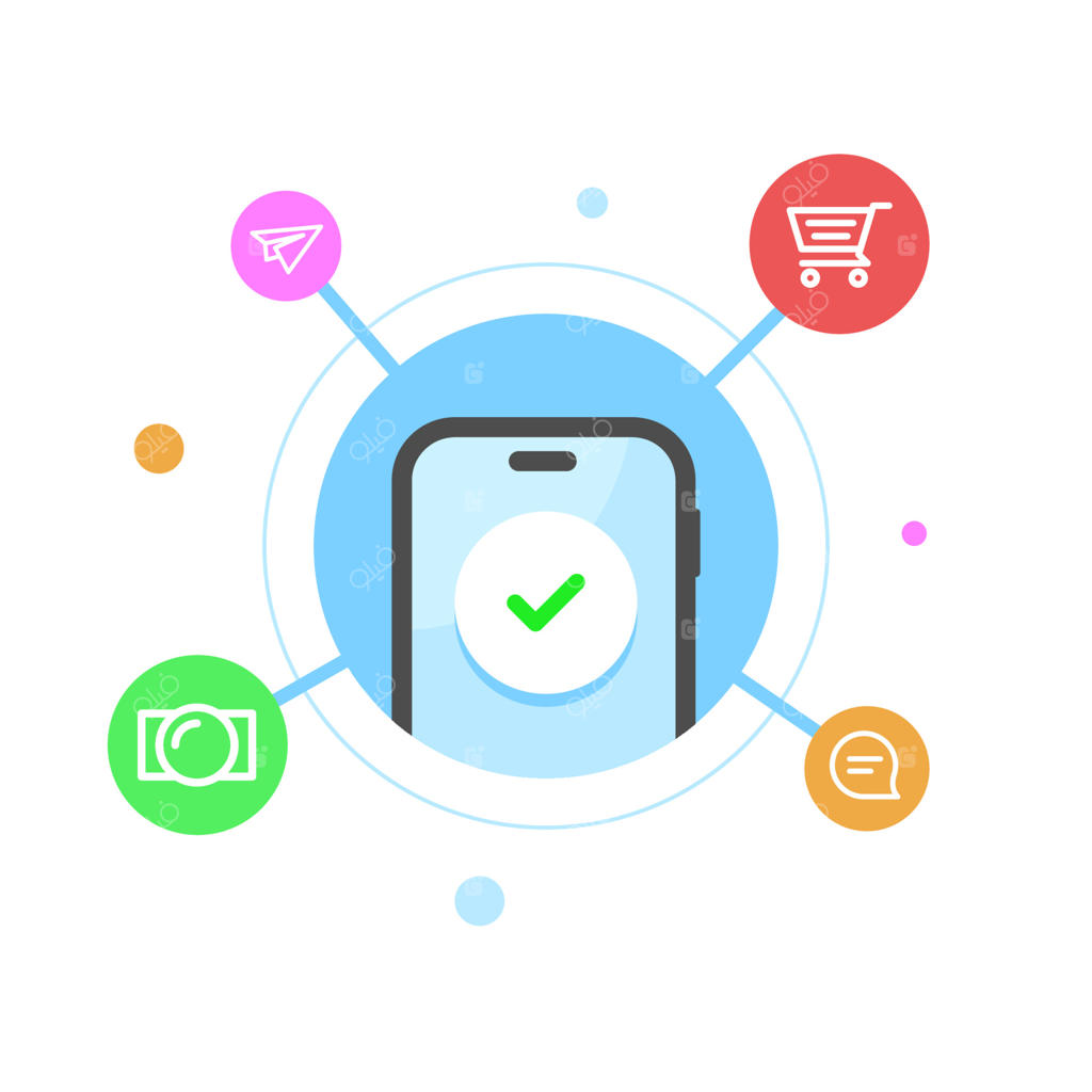 تصویرسازی مفهومی اپلیکیشن موبایل همه‌کاره با طراحی فلت وکتور EPS10؛ المان گرافیکی مدرن مناسب برای صفحه فرود، رابط کاربری حالت خالی، اینفوگرافیک و آیکون