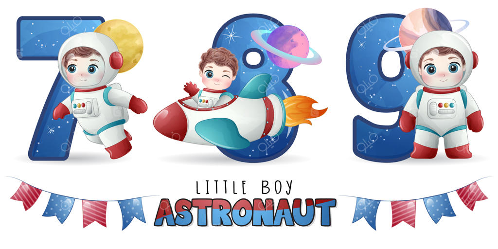 مجموعه‌ای از تصاویر بامزه پسر فضانورد با شماره‌گذاری