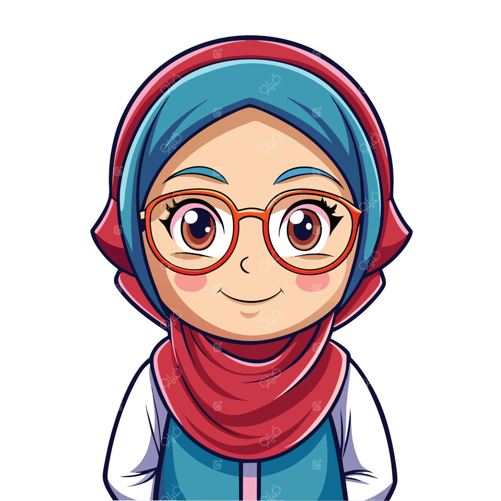 دختر مسلمان کارتونی با حجاب و عینک