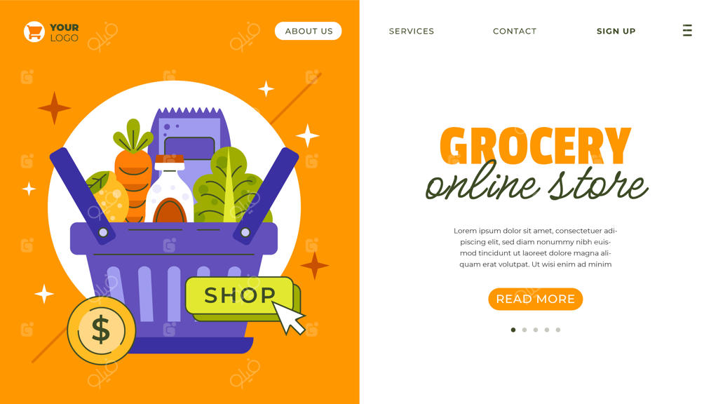 طراحی ساده صفحه فرود فروشگاه آنلاین مواد غذایی