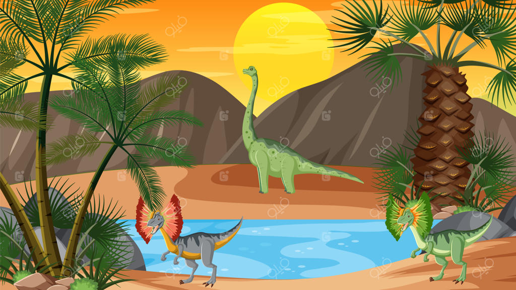 پیش‌زمینه جنگل ماقبل تاریخ با دایناسور کارتونی