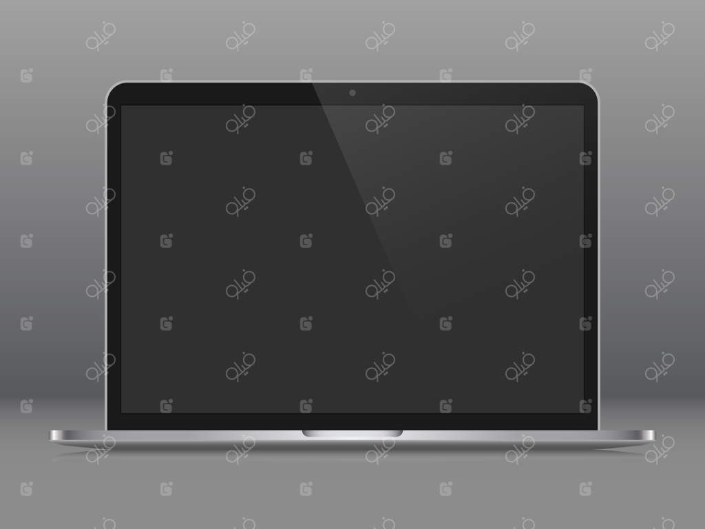 دفترچه واقع‌گرایانه با صفحه خاموش، روی پس‌زمینه خاکستری منحنی قرار دارد