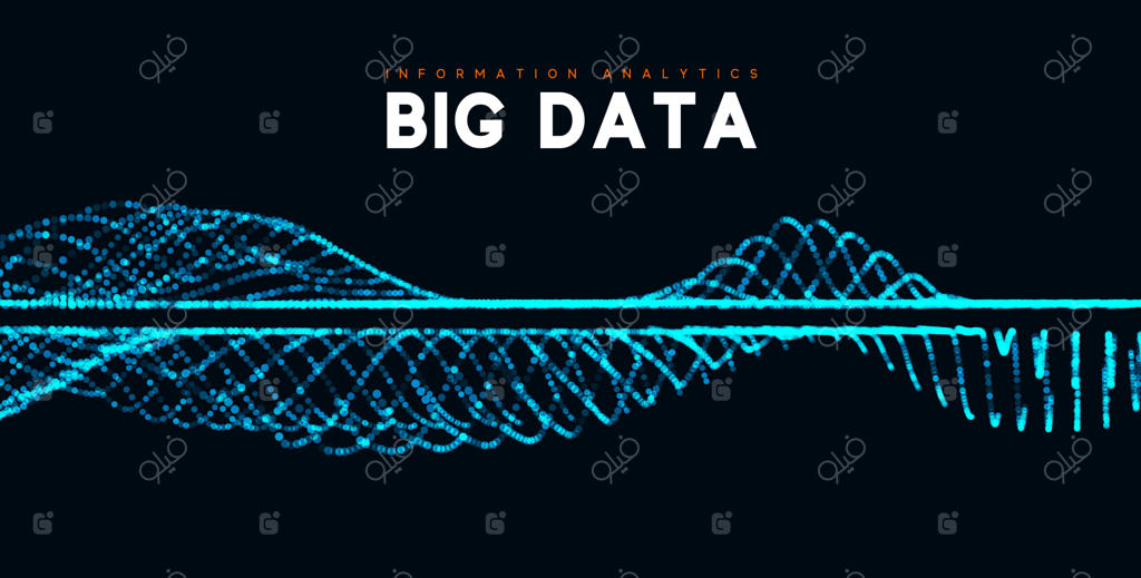 تصویرسازی داده‌های کلان. فناوری موج اطلاعات. پس‌زمینه انتزاعی آینده‌نگر از داده‌های دیجیتال. تصویرسازی وکتور