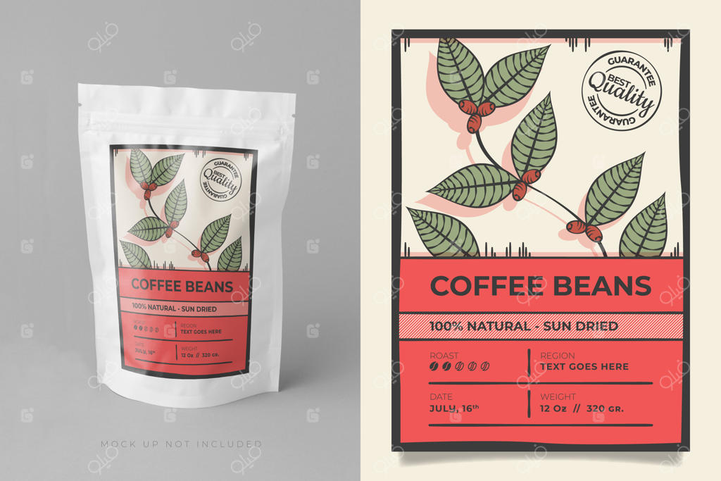 بسته‌بندی لیبل قهوه با طراحی دستی